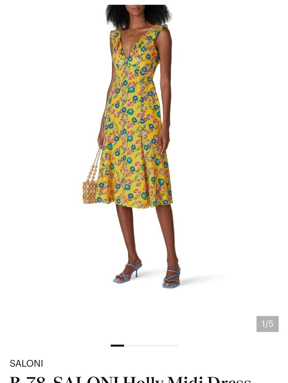 SALONI Yellow Floral V-Neck Midi Dress